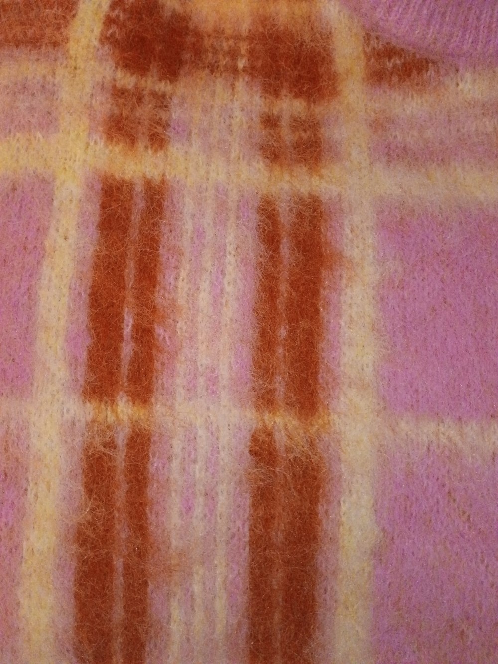 Wild Fable fuzzy knit pink orange plaid mock neck full-zip sweater Size XS NWOT - Picture 6 of 8